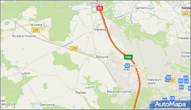 mapa Baczyna gmina Lubiszyn, Baczyna gmina Lubiszyn na mapie Targeo