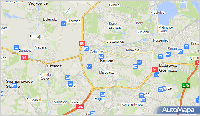 mapa Będzin, Będzin na mapie Targeo