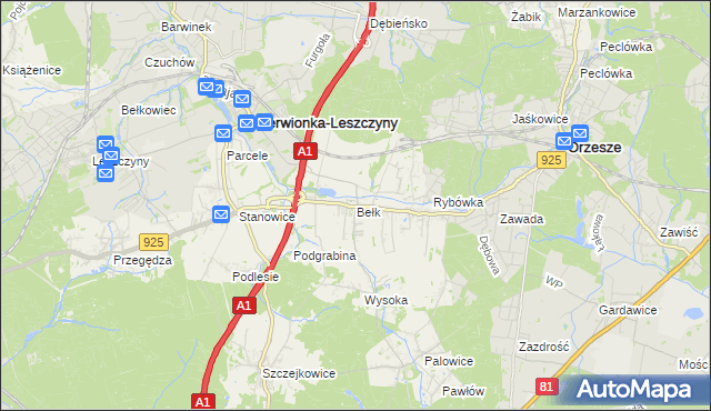 mapa Bełk gmina Czerwionka-Leszczyny, Bełk gmina Czerwionka-Leszczyny na mapie Targeo