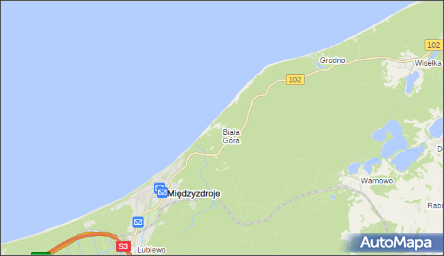 mapa Biała Góra gmina Międzyzdroje, Biała Góra gmina Międzyzdroje na mapie Targeo