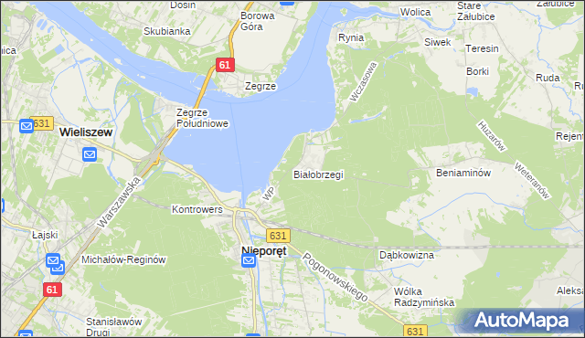 mapa Białobrzegi gmina Nieporęt, Białobrzegi gmina Nieporęt na mapie Targeo
