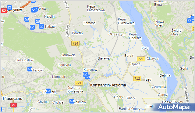 mapa Bielawa gmina Konstancin-Jeziorna, Bielawa gmina Konstancin-Jeziorna na mapie Targeo