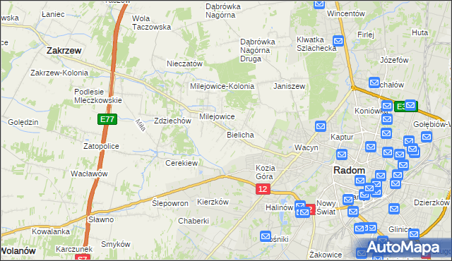 mapa Bielicha, Bielicha na mapie Targeo