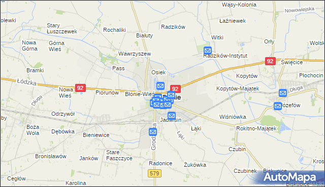 mapa Błonie powiat warszawski zachodni, Błonie powiat warszawski zachodni na mapie Targeo