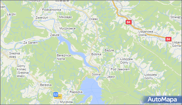 mapa Bóbrka gmina Solina, Bóbrka gmina Solina na mapie Targeo