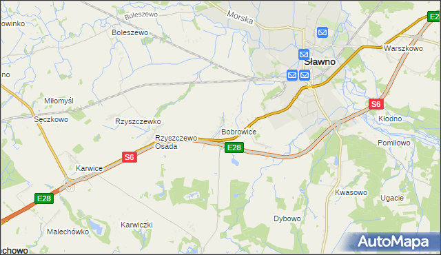 mapa Bobrowice gmina Sławno, Bobrowice gmina Sławno na mapie Targeo
