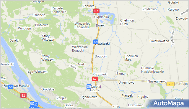 mapa Bogucin gmina Fabianki, Bogucin gmina Fabianki na mapie Targeo