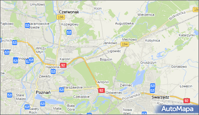 mapa Bogucin gmina Swarzędz, Bogucin gmina Swarzędz na mapie Targeo
