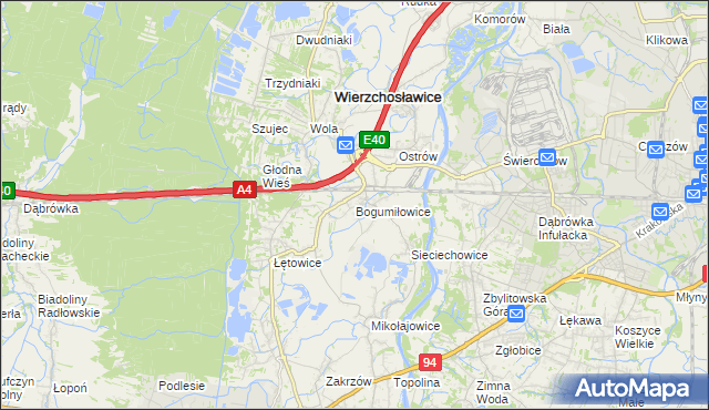 mapa Bogumiłowice gmina Wierzchosławice, Bogumiłowice gmina Wierzchosławice na mapie Targeo