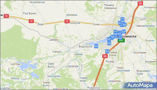 mapa Boguszyce gmina Rawa Mazowiecka, Boguszyce gmina Rawa Mazowiecka na mapie Targeo