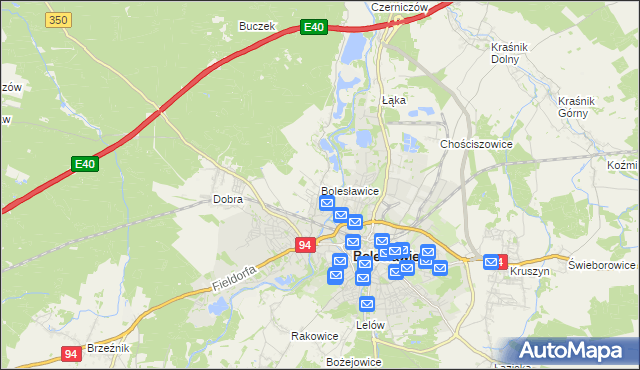 mapa Bolesławice gmina Bolesławiec, Bolesławice gmina Bolesławiec na mapie Targeo