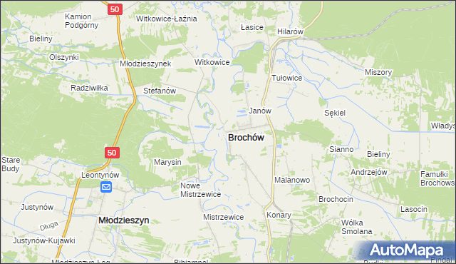 mapa Brochów powiat sochaczewski, Brochów powiat sochaczewski na mapie Targeo