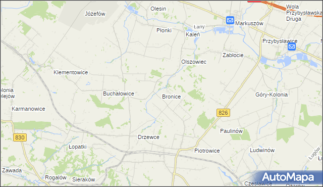 mapa Bronice gmina Nałęczów, Bronice gmina Nałęczów na mapie Targeo