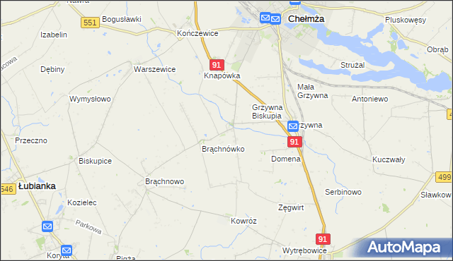 mapa Browina gmina Chełmża, Browina gmina Chełmża na mapie Targeo