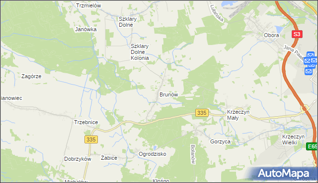 mapa Brunów gmina Chocianów, Brunów gmina Chocianów na mapie Targeo