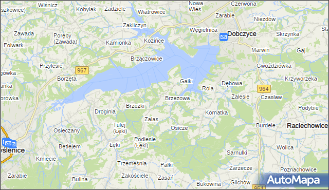 mapa Brzezowa gmina Dobczyce, Brzezowa gmina Dobczyce na mapie Targeo