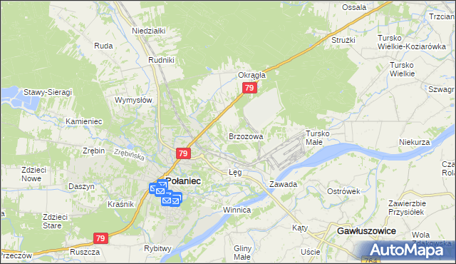 mapa Brzozowa gmina Połaniec, Brzozowa gmina Połaniec na mapie Targeo