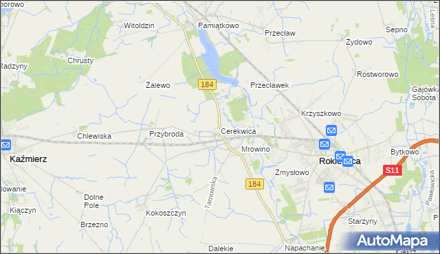 mapa Cerekwica gmina Rokietnica, Cerekwica gmina Rokietnica na mapie Targeo
