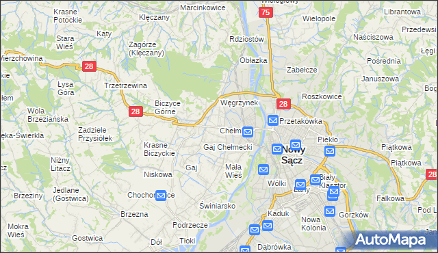 mapa Chełmiec powiat nowosądecki, Chełmiec powiat nowosądecki na mapie Targeo