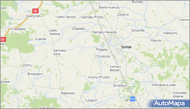 mapa Chrościce gmina Sońsk, Chrościce gmina Sońsk na mapie Targeo