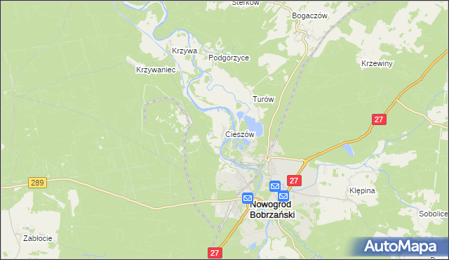 mapa Cieszów gmina Nowogród Bobrzański, Cieszów gmina Nowogród Bobrzański na mapie Targeo