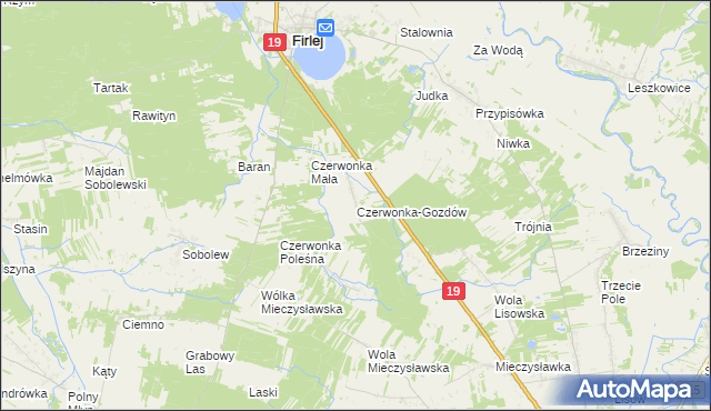 mapa Czerwonka-Gozdów, Czerwonka-Gozdów na mapie Targeo