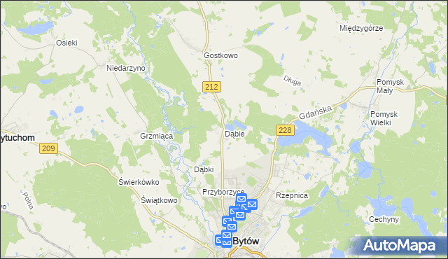mapa Dąbie gmina Bytów, Dąbie gmina Bytów na mapie Targeo