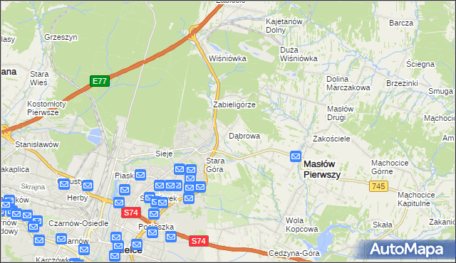 mapa Dąbrowa gmina Masłów, Dąbrowa gmina Masłów na mapie Targeo