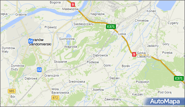 mapa Dąbrowica gmina Baranów Sandomierski, Dąbrowica gmina Baranów Sandomierski na mapie Targeo