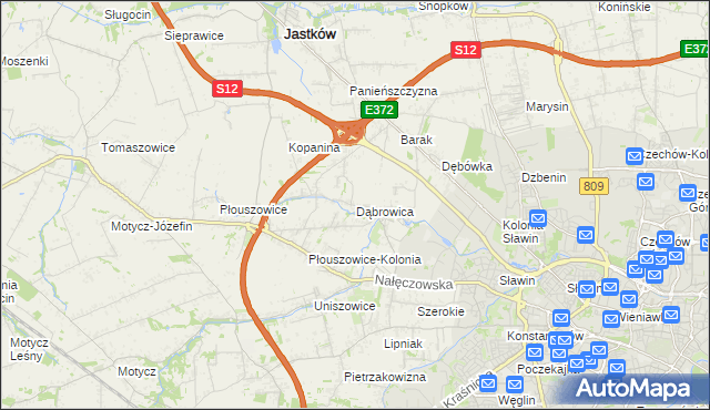 mapa Dąbrowica gmina Jastków, Dąbrowica gmina Jastków na mapie Targeo