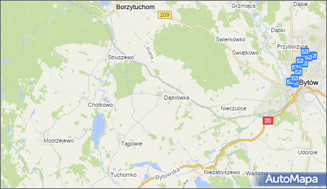 mapa Dąbrówka gmina Borzytuchom, Dąbrówka gmina Borzytuchom na mapie Targeo