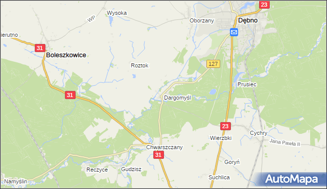 mapa Dargomyśl gmina Dębno, Dargomyśl gmina Dębno na mapie Targeo