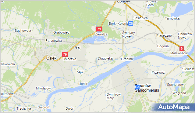 mapa Długołęka gmina Osiek, Długołęka gmina Osiek na mapie Targeo