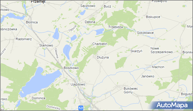 mapa Dłużyna gmina Włoszakowice, Dłużyna gmina Włoszakowice na mapie Targeo