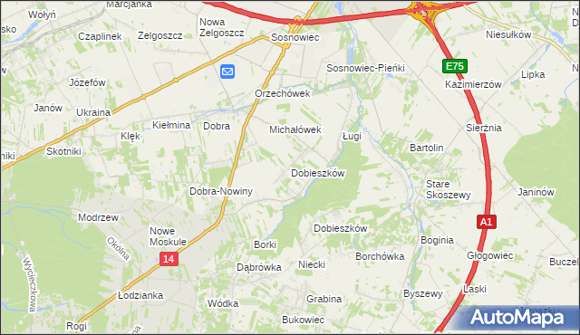 mapa Dobieszków gmina Stryków, Dobieszków gmina Stryków na mapie Targeo