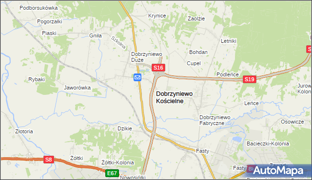 mapa Dobrzyniewo Kościelne, Dobrzyniewo Kościelne na mapie Targeo