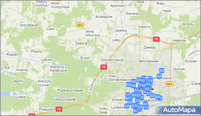mapa Domiechowice, Domiechowice na mapie Targeo
