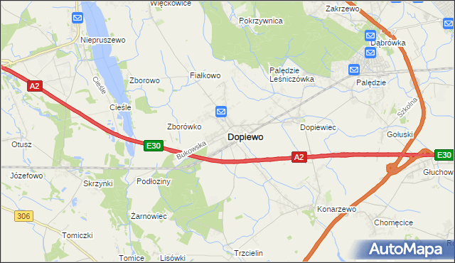 mapa Dopiewo, Dopiewo na mapie Targeo