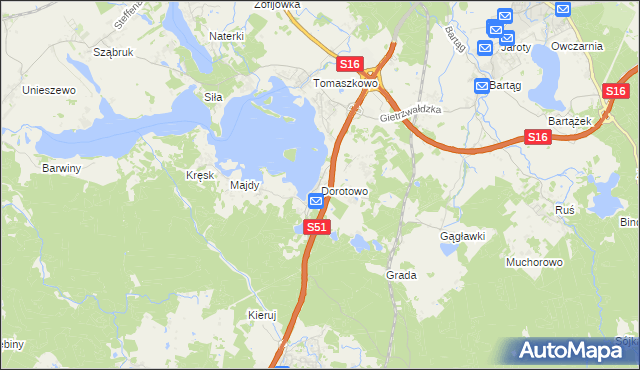 mapa Dorotowo gmina Stawiguda, Dorotowo gmina Stawiguda na mapie Targeo