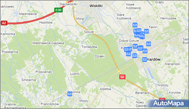 mapa Działki gmina Wiskitki, Działki gmina Wiskitki na mapie Targeo