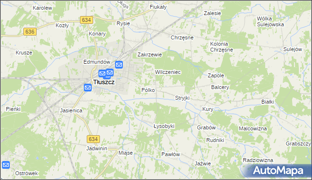 mapa Dzięcioły gmina Tłuszcz, Dzięcioły gmina Tłuszcz na mapie Targeo