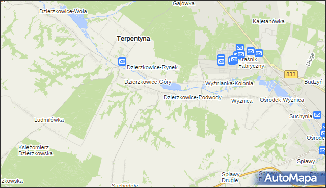 mapa Dzierzkowice-Podwody, Dzierzkowice-Podwody na mapie Targeo