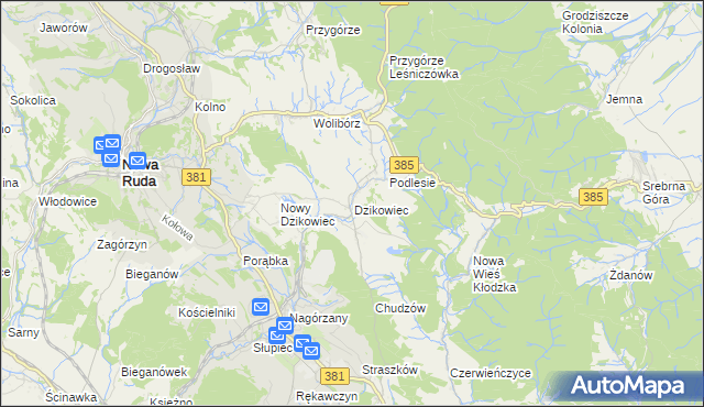 mapa Dzikowiec gmina Nowa Ruda, Dzikowiec gmina Nowa Ruda na mapie Targeo