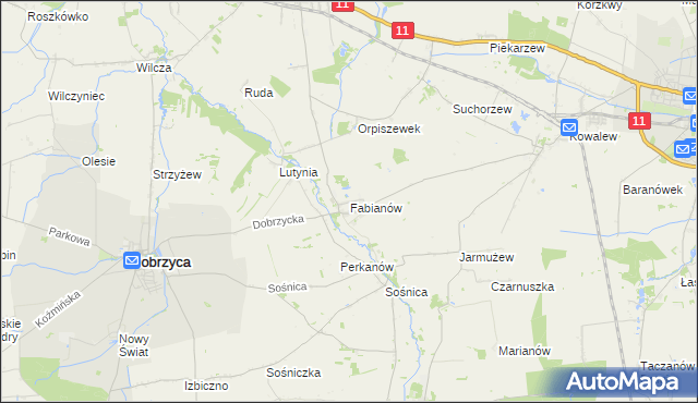 mapa Fabianów gmina Dobrzyca, Fabianów gmina Dobrzyca na mapie Targeo