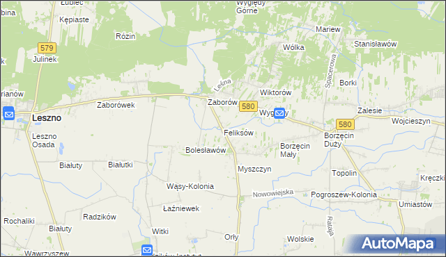 mapa Feliksów gmina Leszno, Feliksów gmina Leszno na mapie Targeo