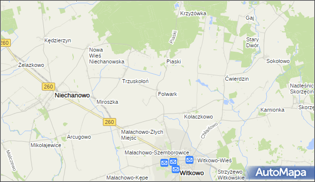 mapa Folwark gmina Witkowo, Folwark gmina Witkowo na mapie Targeo