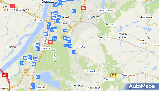 mapa Gać gmina Grudziądz, Gać gmina Grudziądz na mapie Targeo