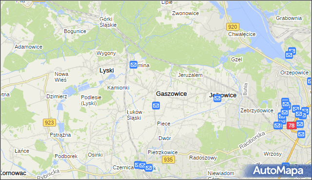 mapa Gaszowice powiat rybnicki, Gaszowice powiat rybnicki na mapie Targeo
