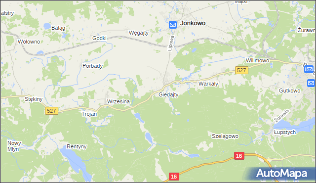 mapa Giedajty, Giedajty na mapie Targeo