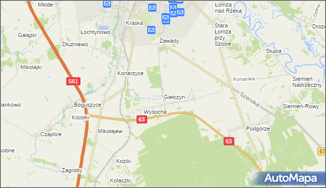 mapa Giełczyn gmina Łomża, Giełczyn gmina Łomża na mapie Targeo